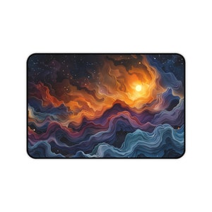 Galactic Dance of Light and Clouds, Deep Space Gaming Desk Mat Mouse Pad XXL, Pastel Cloud Waves Mousepad XL, Gamer Gift image 4