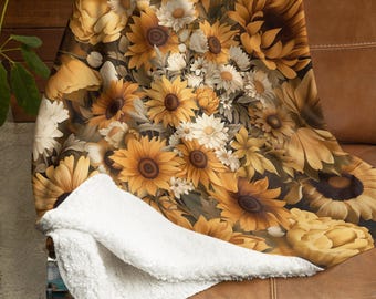 Delightful Sunflower Medley - Warm and Soft Sherpa Fleece Blanket - 60x80" Large Luxurious Throw Blanket