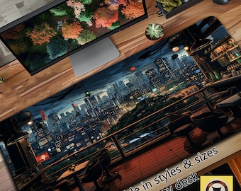 Cyberpunk Modern City, Cafe Bar Aesthetic Desk Mat, Cute Desk Pad, Gaming Playmat  , Gaming Mousepad XL, Gamer Mouse Pad, Gamer Gift