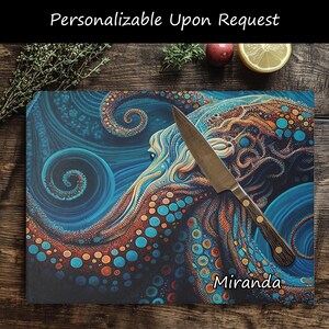 Glass Cutting Board, Octopus Kitchen Decor, Beach Home Kitchen, Unique Kitchen Accessory,Octopus Cutting Board, Veg Cutting Board, Chef Gift image 19