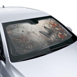 フロストエレガンス キュートな蝶の車用フロントガラスサンシェード - 車、トラック、SUV用フロントガラスバナー - ウィンドウカバー - サンシェード
