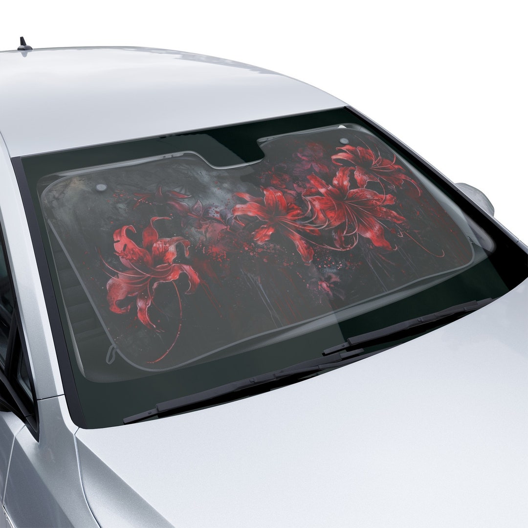 Red Spider Lily Car Sun Shade, Gothic Car Accessory, Goth Car Sun Shade
