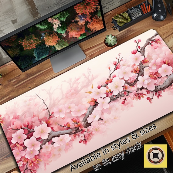 Japanese Cherry Blossom Gaming Desk Mat, japanese desk decor,Japanese Desk Mat,Mousepads,Neoprene Desk Mat, Ukiyo-e Mousepad
