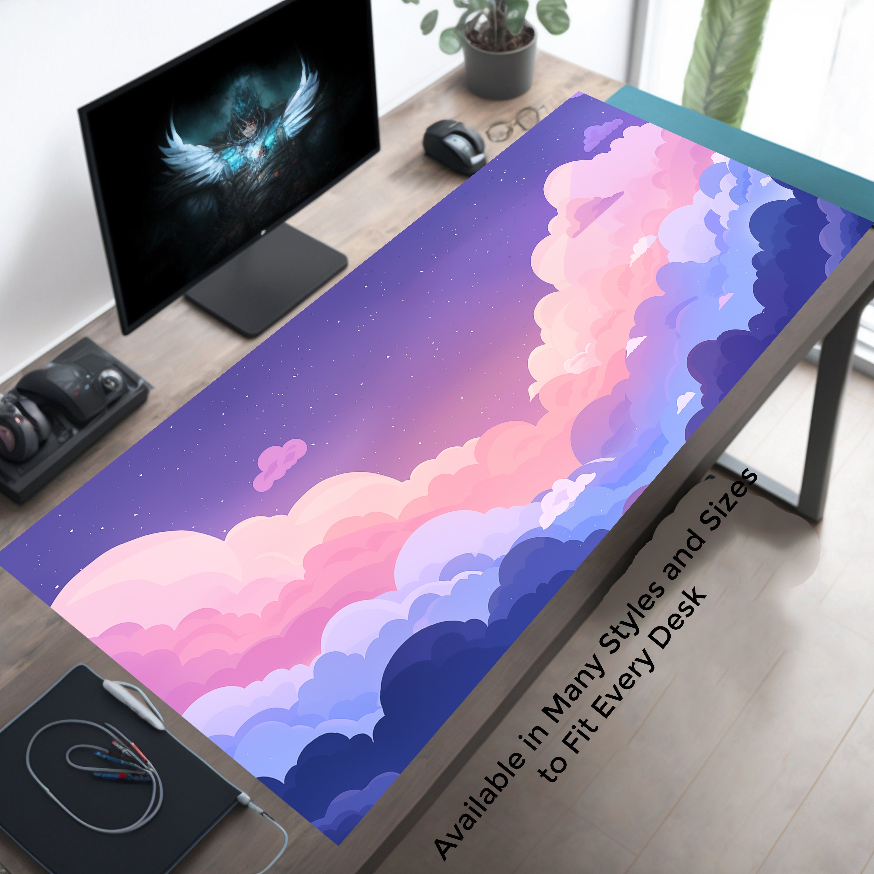 Minimalist Pastel Sky Pink, Blue and Purple Pastel Desk Decor, Cute Desk Mat, Sky Mousepad XL, Clouds Mouse Pad, Kawaii Desk Decor