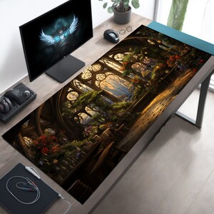 Aesthetic Desk Decor, Cute Office Mat, Fantasy Greenhouse, Bookish Desk Pad, Large Gaming Mouse Pad, Long Gamer Desk Mat, XL XXL Big