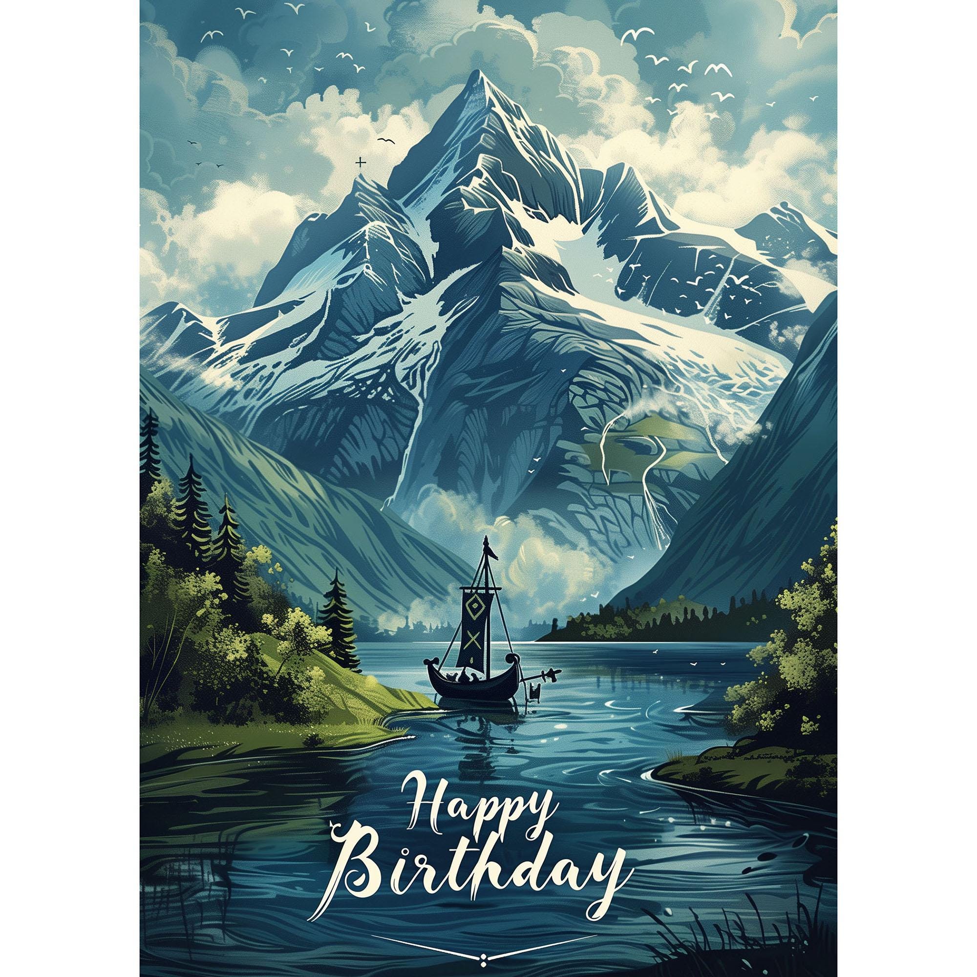Viking Longboat Birthday Card – Printable Design