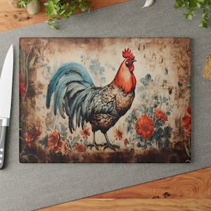 Glass Cutting Board, Modern Farmhouse Rooster, Cute Cutting Board, Veg Cutting Board, Meat Cutting Board, Aesthetic Kitchen, Chicken Art