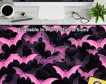 Kawaii Goth Bats Mousepad, Kawaii Desk Mat, Cute Bats Mouse Pad, Extra Large Gaming Mousemat, Goth Deskmat, Emo Desk Pad