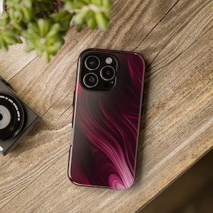 Funda para teléfono móvil con remolinos color burdeos para modelos Galaxy y iPhone - Funda resistente para teléfono - Bonito accesorio para smartphone