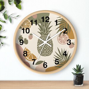 Relógio de parede tropical com abacaxi e frutas cítricas | Estampa de frutas, decoração botânica
