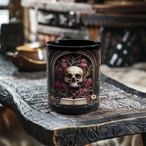 Dark Academia Mug, Skull Coffee Cup, 15oz Coffee Mug, Library Coffee Cup, Gothic Mug, Goth Cup