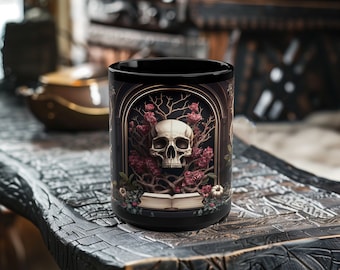Dark Academia Mug, Skull Coffee Cup, 15oz Coffee Mug, Library Coffee Cup, Gothic Mug, Goth Cup