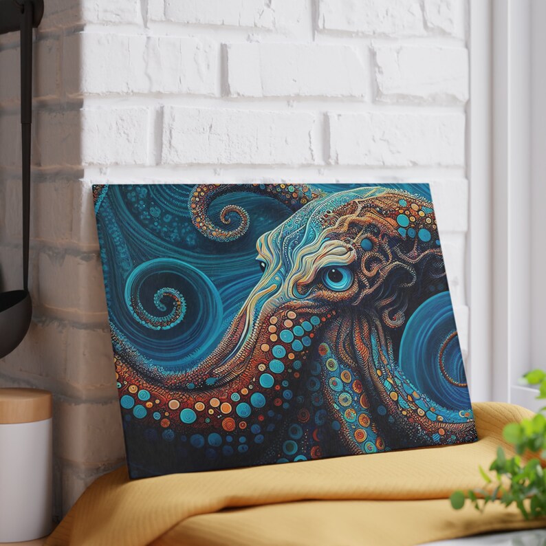 Glass Cutting Board, Octopus Kitchen Decor, Beach Home Kitchen, Unique Kitchen Accessory,Octopus Cutting Board, Veg Cutting Board, Chef Gift image 7