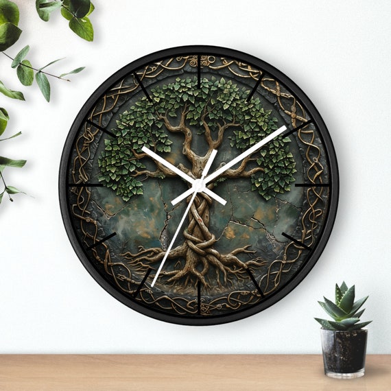 Fantasy Celtic Tree of Life Round Wall Clock - Game Room Decor - Gamer Gift - Fantasy Home Decor - Office Wall Decor