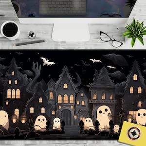 Cute Kawaii Goth Ghosts Desk Mat, Goth Mouse Pad, Ghose Mousepad, Cute Desk Decor, Goth Gifts, Spooky Desk Pad, Kawaii Keyboard Mat