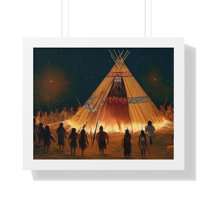 Native American Indian Tipi dansceremonie ingelijste kunst aan de muur afbeelding 7