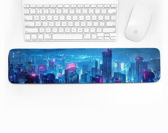 Cyberpunk Neon Blue Keyboard Wrist Rest, 1/2" Thick Neoprene Soft Ergonomic Wrist Rest