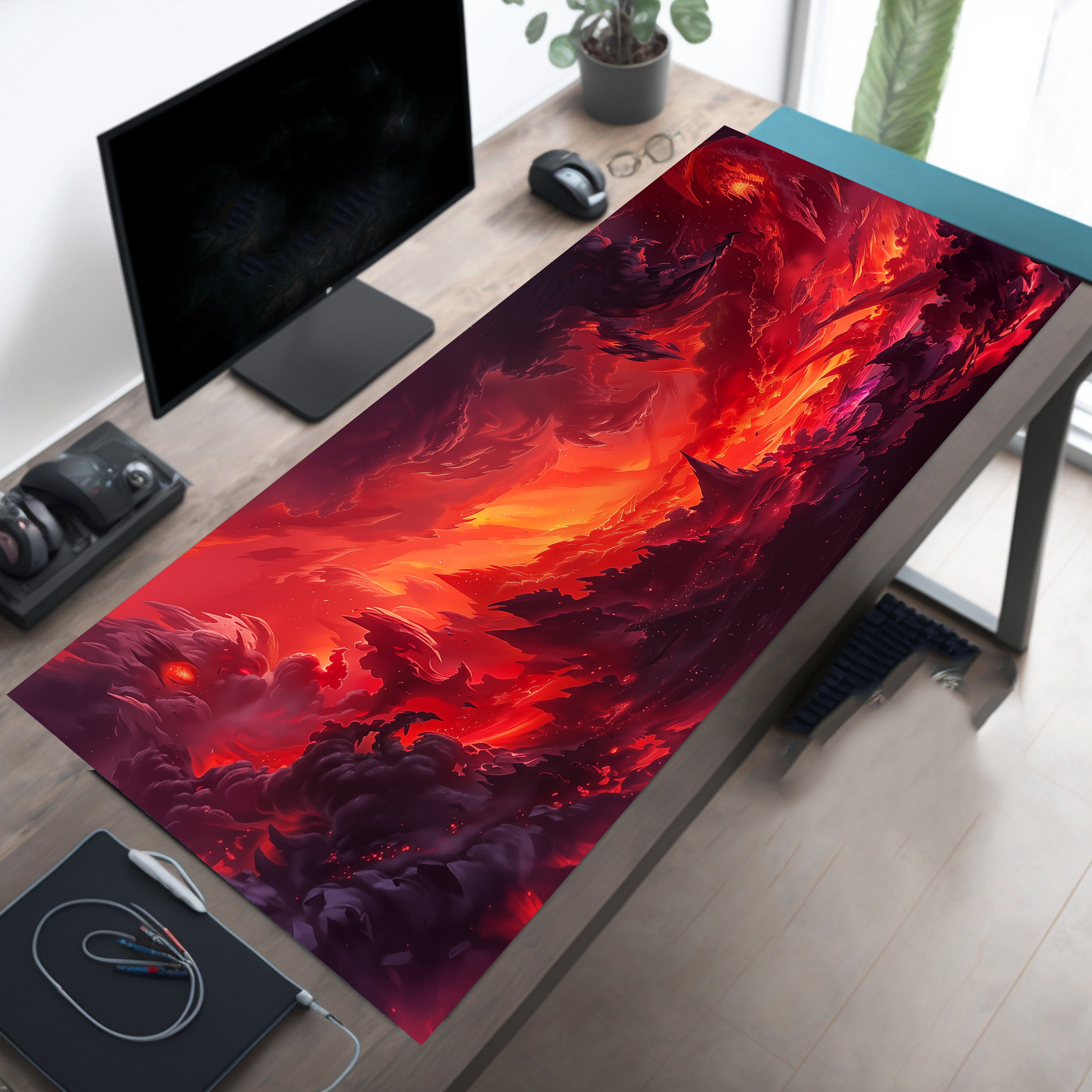 Gaming Desk Mat Mousepad XL Featuring Black and Red Fire Sky Art Gamer Gift Gift for Boyfriend Gift for Husband Card Playmat Etsy