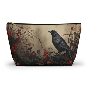 Dark Academia Bag, Dark Cottagecore Bag, Raven Cosmetic Bag, Gothic Makeup Bag, Goth Pencil Case, Raven Small Purse image 9