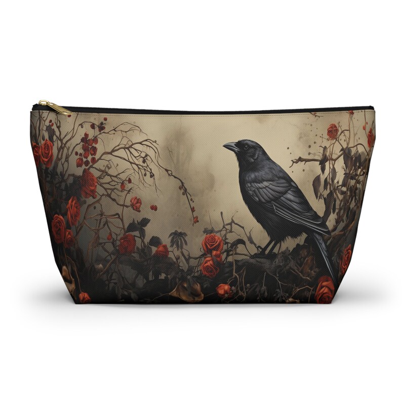 Dark Academia Bag, Dark Cottagecore Bag, Raven Cosmetic Bag, Gothic Makeup Bag, Goth Pencil Case, Raven Small Purse image 9