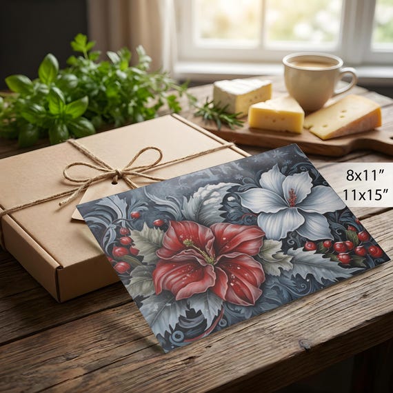 Glass Cutting Board, Frozen Flowers and Berries, Artisan Cutting Board, Winter Kitchen Decor, Christmas Home Decor, Veg Cutting Board