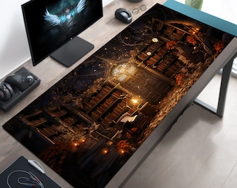 Tapis de bureau Dark Academia, tapis de souris Witchy, tapis de bibliothèque enchanté, tapis de bureau pour gaming, tapis d'ordinateur portable, clavier mystique