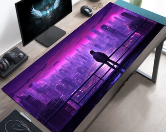 Cyberpunk Dreamer Desk Mat, Futuristic City Mouse Pad, Cyberpunk Mousepad, Gaming Desk Pad, Gamer Desk Setup, Oversize Extended Big XL XXL