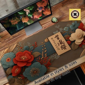 Japanese Floral Aesthetic Desk Pad Mousepad XL - Japan Desk Decor - Asian Office Gifts - Japanese Gifts for Her