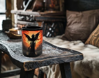 Angelic Apocalypse Becher, Gothic Kaffeetasse, Horror Becher, Goth Kaffeetasse, Goth Geschenke, Dark Academia, Dark Angel Becher, 15 Unzen schwarzer Becher