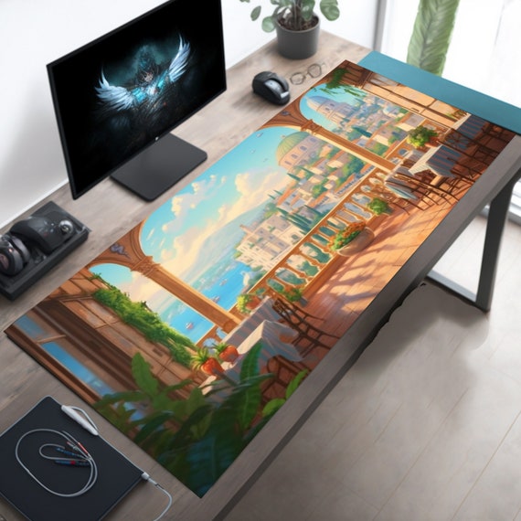 Seaside Cafe Desk Mat Aesthetic Desk Decor Kawaii Pixel Art Cute Desk Pad  Anime Mousepad Gaming Desk Accessories Large Extended Mouse Pad 