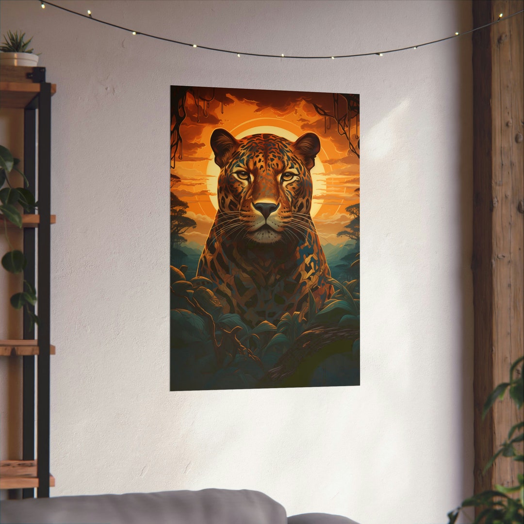 Jaguar Wall Art, Mayan Jaguar Art, Jungle Wall Decor, Jungle Art, South America Decor, Jaguar
