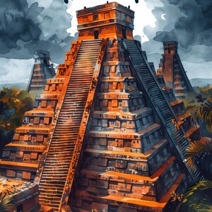 Cartão de agradecimento inspirado na pirâmide asteca, cartão de felicitações com arte em pirâmide em aquarela, design de cartão exclusivo, download instantâneo, impressão em casa