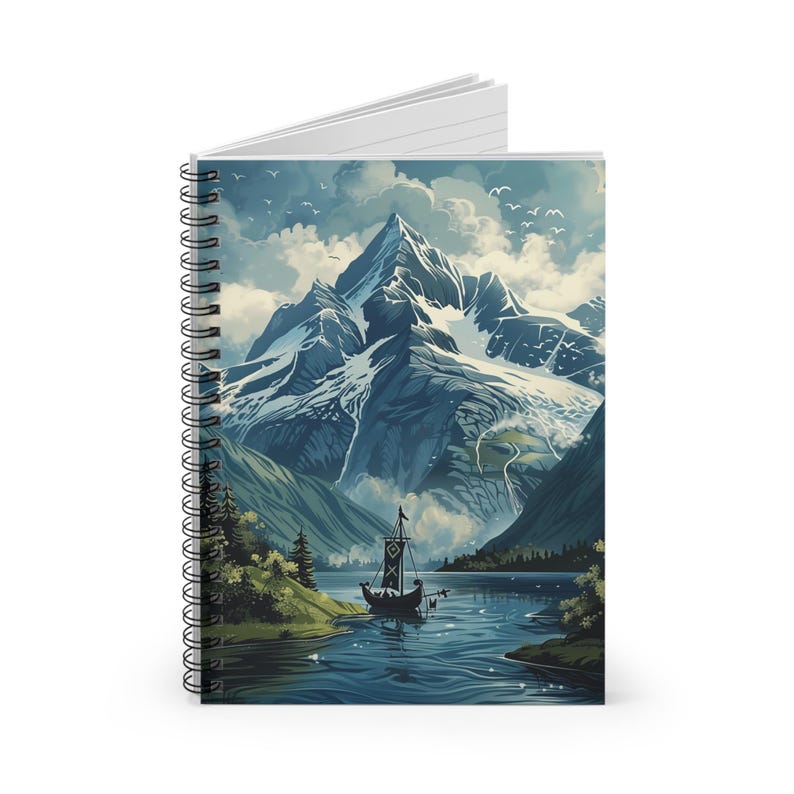 Persönliches Journal, Notizbuch, Tagebuch für Zuhause, die Arbeit oder die Schule mit einer schönen nordischen Wikinger Fjord-Kunst auf dem Cover Bild 3