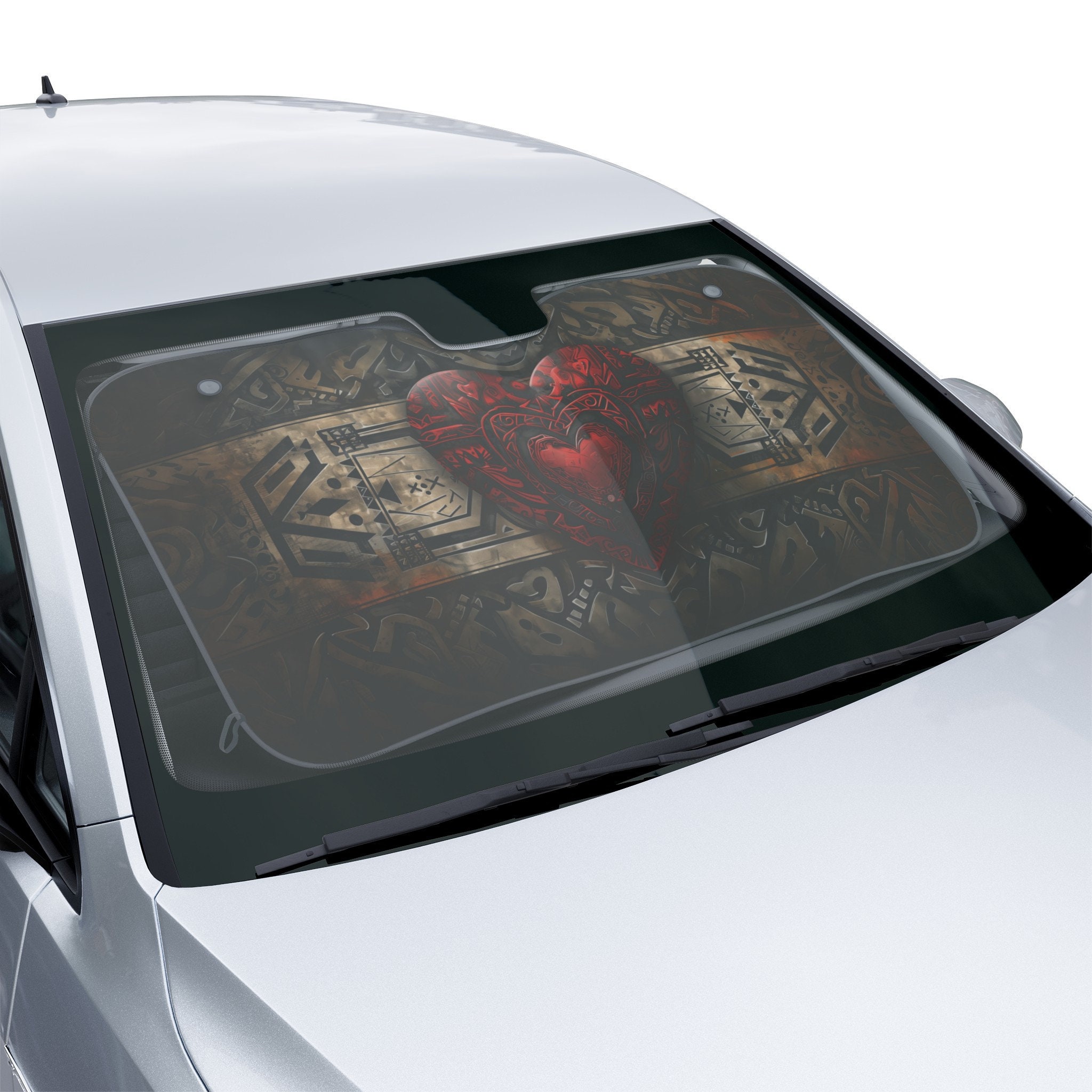 Aztec Heart Car Windshield Sun Shade