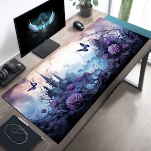 Pastel Goth Desk Mat, Goth Mouse Pad, Cute Mousepad XL, Gothic Desk Decor, Goth Laptop Mat, Goth Gaming Mat Gift for Her, Purple Goth Mat