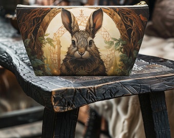 Enchanting Bunny Travel Makeup Bag, Rabbit Cosmetic Bag, Cottagecore Makeup Bag, Cute Pencil Pouch, Accessory Bag, Gift for Her