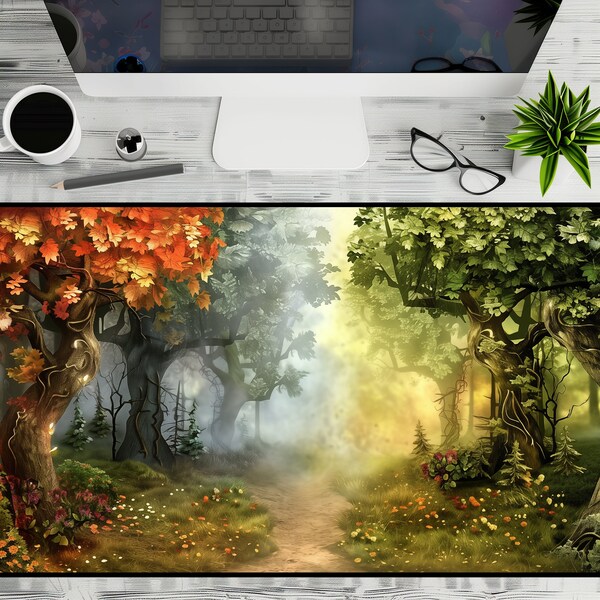 Enchanted Forest Desk Decor, Mysterious Walkway Office Accessory, Cute Desk Decor, Green Mousepad XL, Forest Mouse Pad, Large Desk Mat