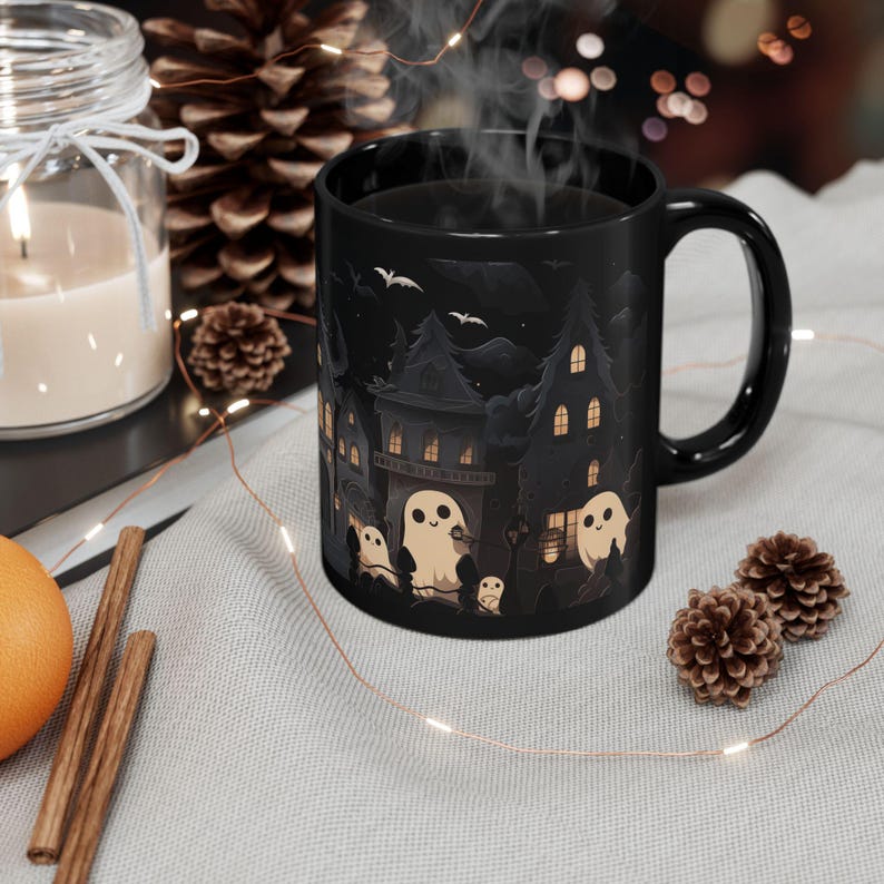 Kawaii Goth Ghosts Coffee Mug - Halloween Mug - Spooky Mug - Ghost Mug - Ghost Tea Cup - 11oz or 15oz Black Ceramic Mug image 7
