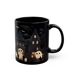 Kawaii Goth Ghosts Coffee Mug - Halloween Mug - Spooky Mug - Ghost Mug - Ghost Tea Cup - 11oz or 15oz Black Ceramic Mug image 3