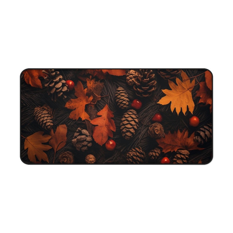 Fall Leaves and Pine Cones Desk Mat, Aesthetic Desk Mat, Cute Desk Mat ...