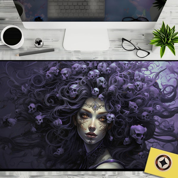 Purple Medusa Fantasy Art Gaming Desk Mat Mousepad XL, Oversized Desk Pad, Gamer Desk Decor, Game Table Decor, Gamer Gift