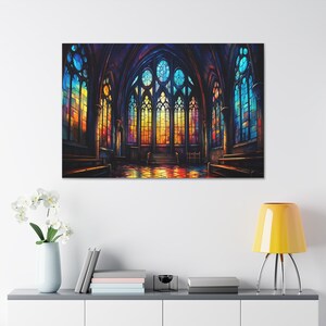 Canvas Print, Stunning Stained Glass Gothic Arch Chapel Wall Art, Gothic Wall Art, Church Wall Decor for Living Room, Bedroom, Guest Room