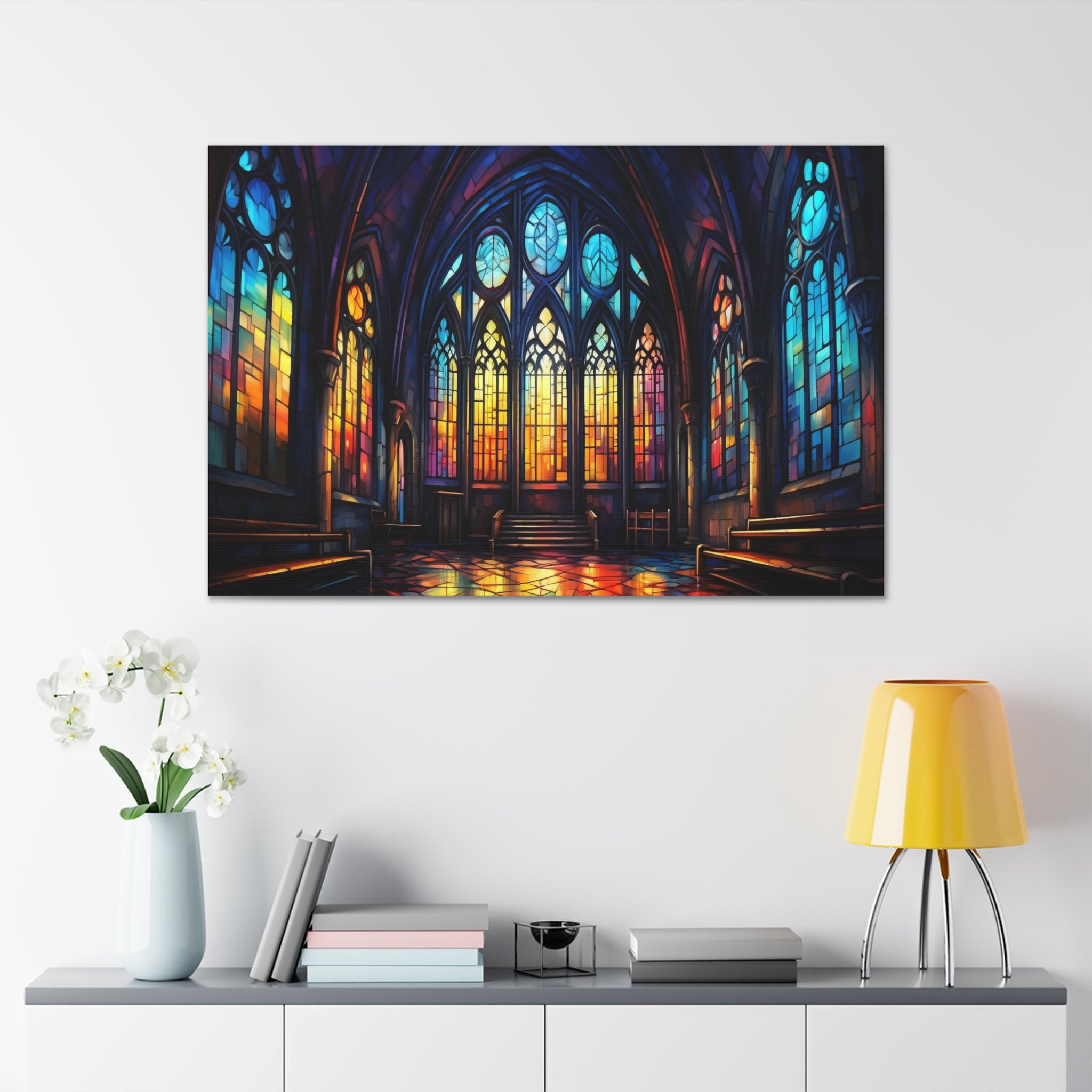 Canvas Print, Stunning Stained Glass Gothic Arch Chapel Wall Art, Gothic Wall Art, Church Wall Decor for Living Room, Bedroom, Guest Room
