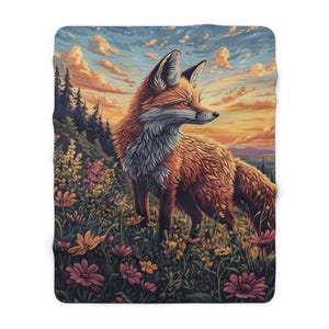 Red Fox on Springtime Hillside Morning - Warm and Cozy Fleece Throw Blanket - Available in 2 Sizes - Housewarming Gift image 2