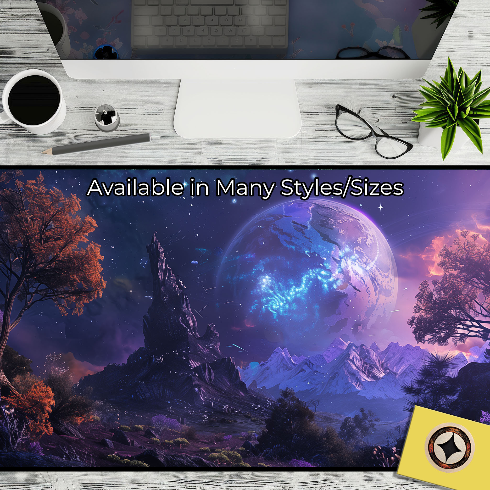 Gaming Desk Pad, Fantasy Cosmic Alien Planet Landscape - Game Table ...