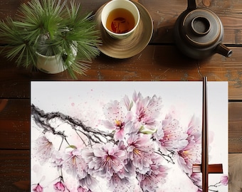 Transform Your Dining with Blooming Japanese Cherry Blossom Placemats - Elegant Artisan Decor, Perfect Gift for Her