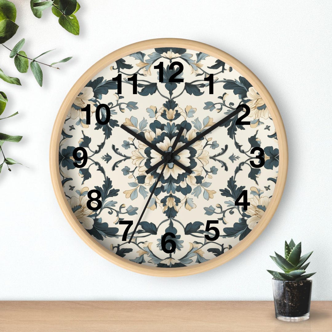 Elegant Floral Moth 10" Round Wall Clock - Battery Operated Clock for ...