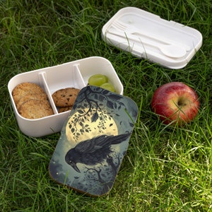 Full Moon Crow Bento Box For School or Work / Travel - Single Serving Picnic Box - Back to School Gift - New Job Gift - College Gift