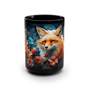 Japanese Fox Mug, 15oz Coffee Mug, Japan Fox Art Mug, Nature Cup, Fox Decor, Japanese Coffee Mug image 2