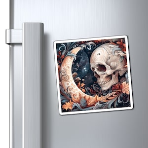 Dark Academia Kitchen Magnet, Crescent Moon and Skull, Fantasy Art Fridge Magnet, Horror Dishwasher Magnet